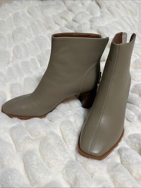 Taupe Leather Ankle Boots - Women's Fashion Booties NWOT
